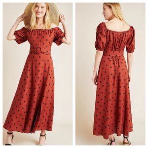 Maeve by Anthropologie Lucienne Off-The-Shoulder Polka Dot Maxi Dress